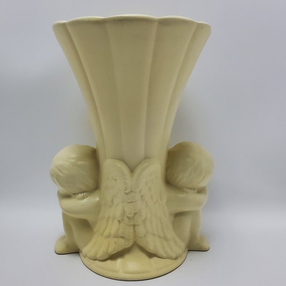 Made in Canada Double Cherub Decorative Vase Ceramic Pottery 10.5 Inches - Picture 1 of 12